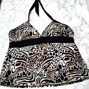 CONTOUR Zebra Print Halter Swim One Piece Tankini Top Size 16
